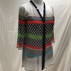 🏅 HP Sheer button down shirt polka dots & stripes